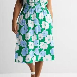 Sonoma Green and Blue Floral Midi Skirt